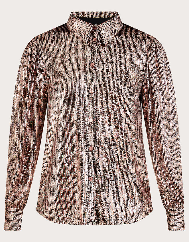 Megan Sequin Button Through Shirt, Gold (GOLD), large