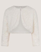 Rose Textured Faux Fur Cardigan, Ivory (IVORY), large