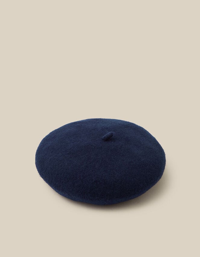 Velvet Bow Wool Beret, Blue (NAVY), large