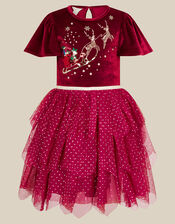 Christmas Reindeer Disco Dress, Red (BURGUNDY), large