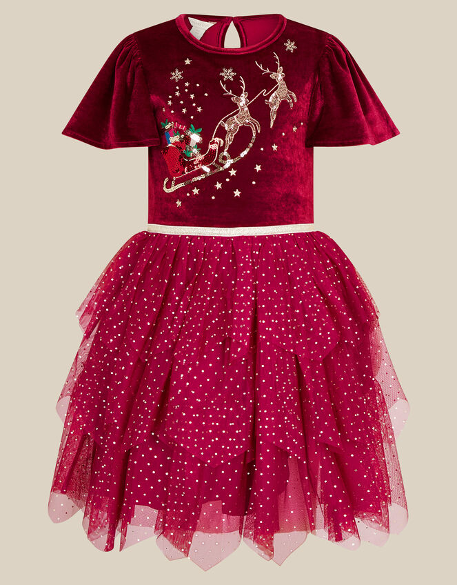Christmas Reindeer Disco Dress, Red (BURGUNDY), large