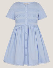 Embroidered Short Sleeve Dress, Blue (BLUE), large