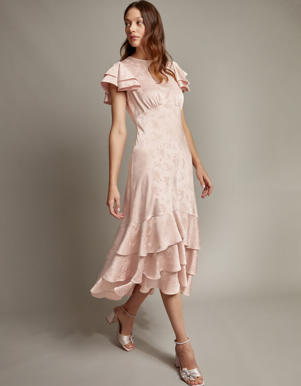 Ester Satin Ruffle Midi Dress, Pink (PINK), large