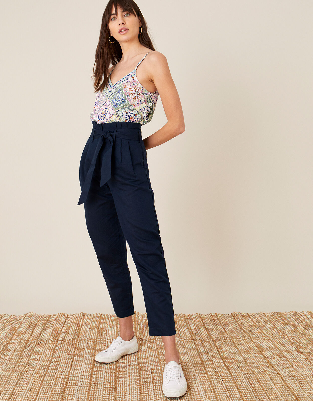 Pam Paperbag Trousers in Pure Linen Blue