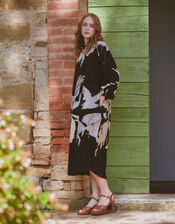 One Hundred Stars Stork Print Midi Dress, Black (BLACK), large