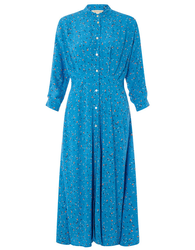 Floral Print Midi Dress, Blue (BLUE), large