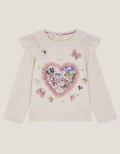 Sequin Heart Butterfly Long Sleeve Top, Ivory (IVORY), large