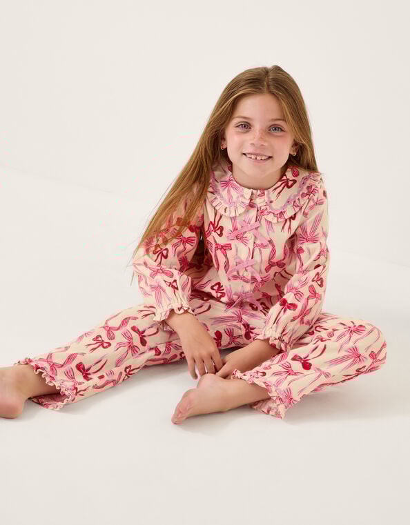 Bow Print Long Pyjamas Set, Cream (CREAM), large