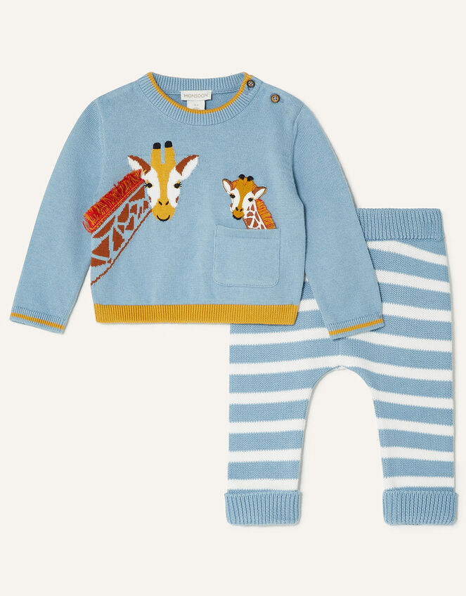 Newborn Giraffe Knit Set, Blue (BLUE), large