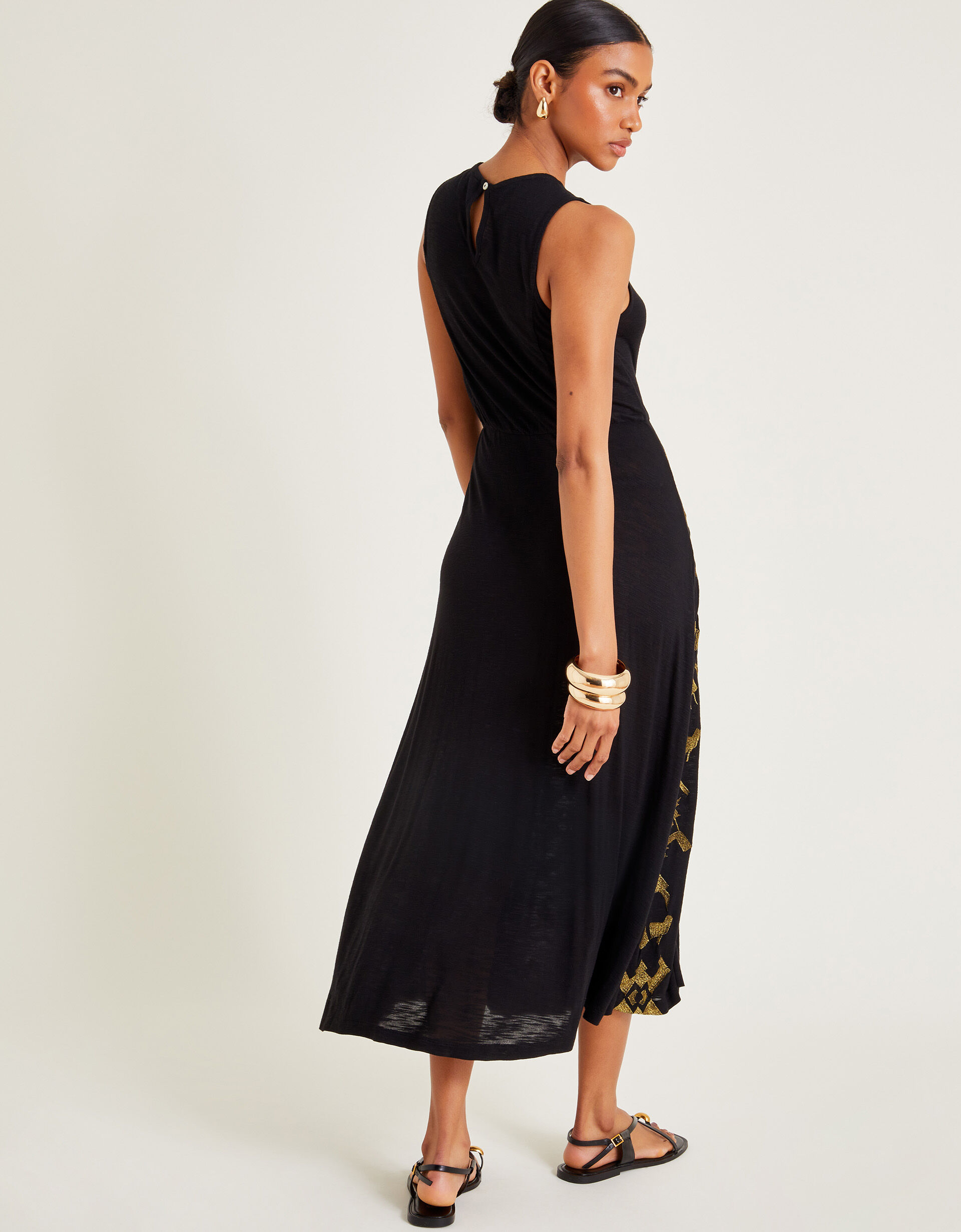 Mimi Metallic Embroidered Midi Dress Black
