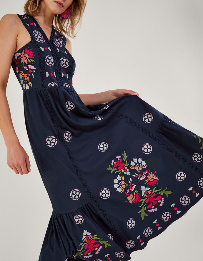 Embroidered Jersey Sundress Blue
