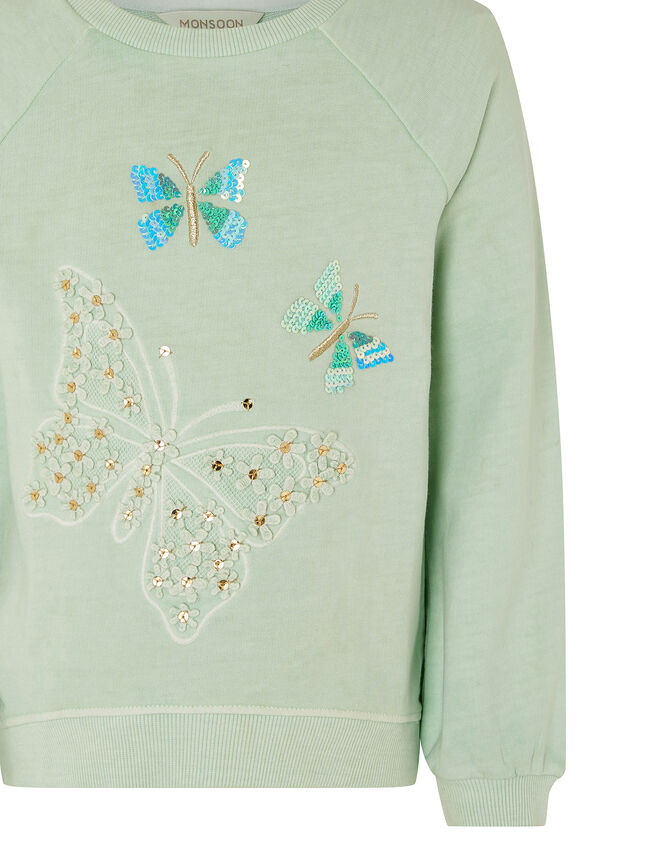 Embellished Butterfly Sweatshirt, Blue (TURQUOISE), large