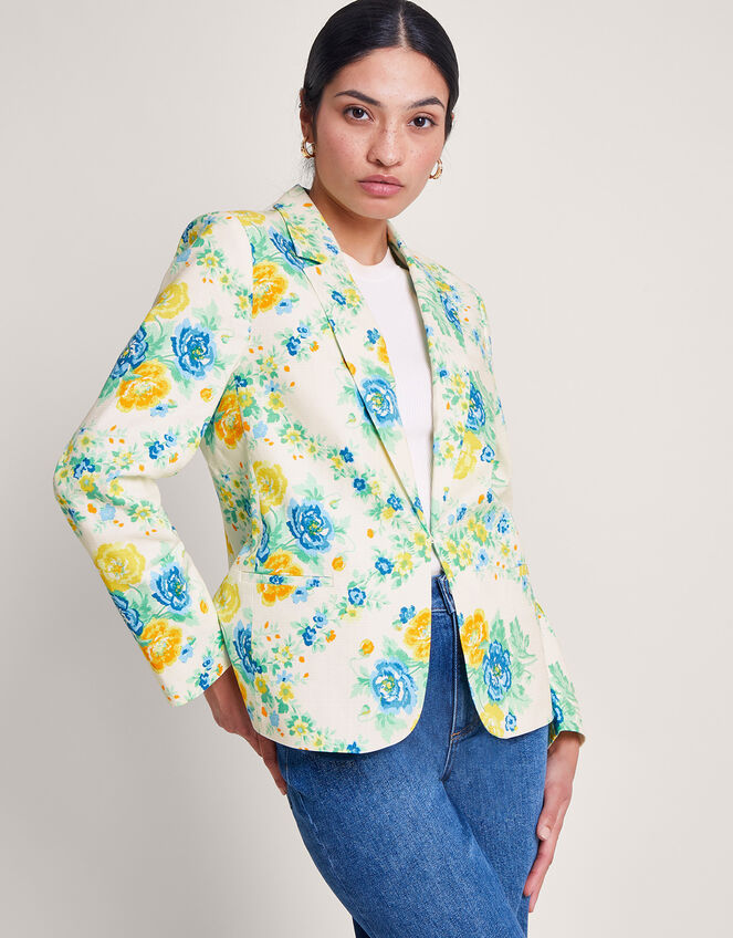 Zimira Floral Print Blazer, Ivory (IVORY), large