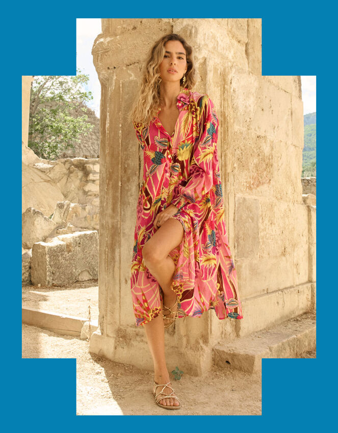Piti Cuiti Floral Print Shirt Dress, Pink (PINK), large