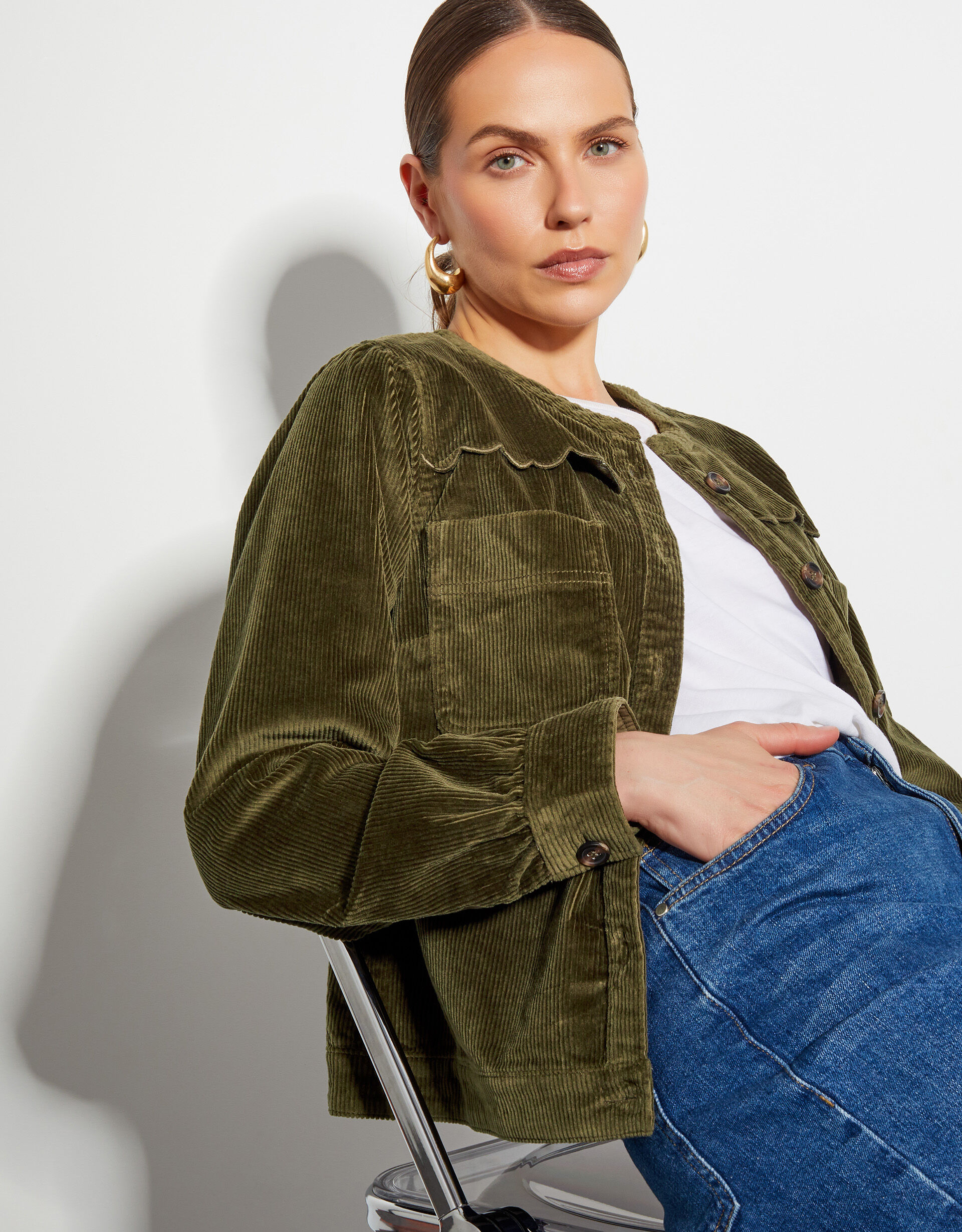 Green cord jacket womens on sale