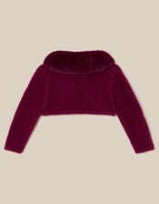 Baby Detachable Collar Fuzzy Cardigan, Red (BURGUNDY), large