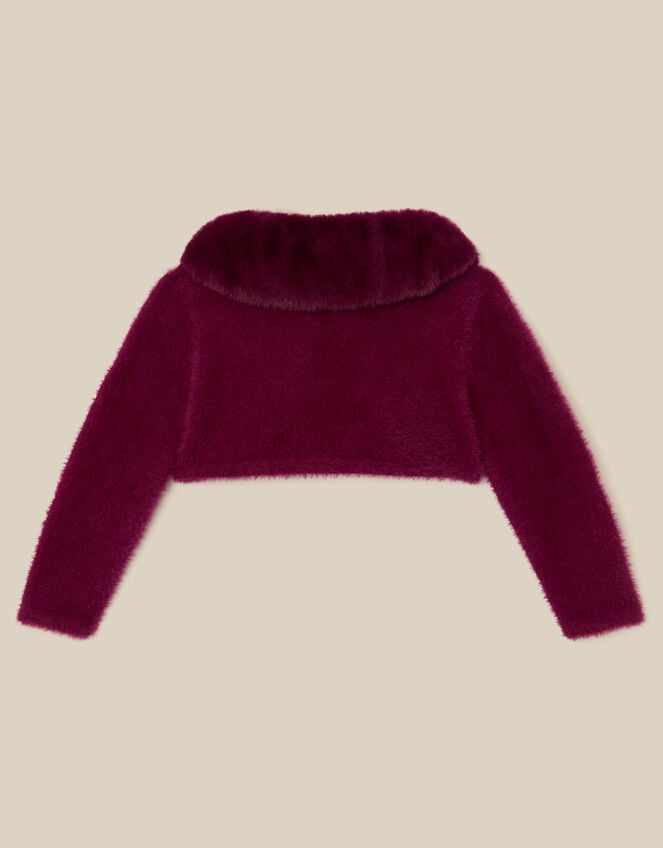 Baby Detachable Collar Fuzzy Cardigan, Red (BURGUNDY), large