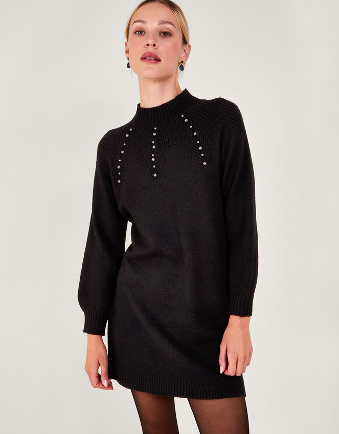 Pearl Detail Dress, Black (BLACK), large