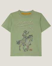 Howdy Cowboy Embroidered T-Shirt, Green (KHAKI), large