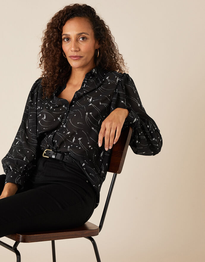 Star Print Embroidered Blouse Black Blouses & Shirts Monsoon UK.