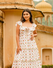 India & Mills Pandora Floral Tiered Maxi Dress, White (WHITE), large