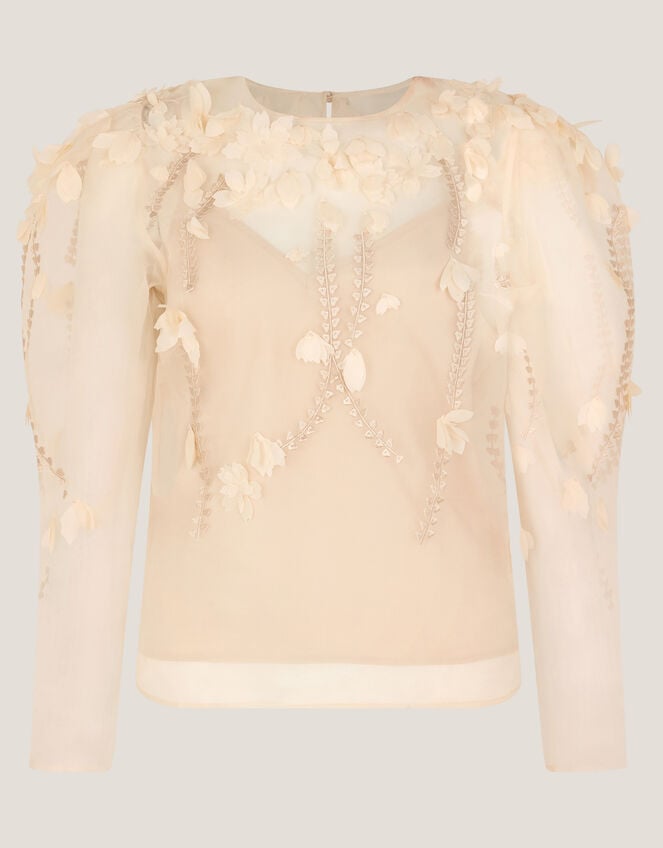 Gwen Floral Appliqu&eacute; Organza Top, Cream (CREAM), large