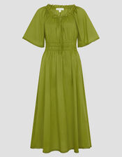 Nora Short Sleeve Cotton Midi Dress, Green (GREEN), large