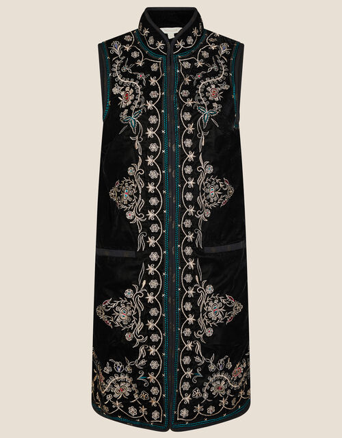 Embroidered Velvet Waistcoat, Black (BLACK), large