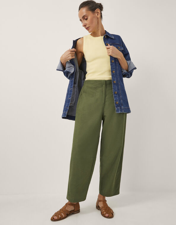 Joanie Linen Blend Wide Leg Trousers, Green (KHAKI), large