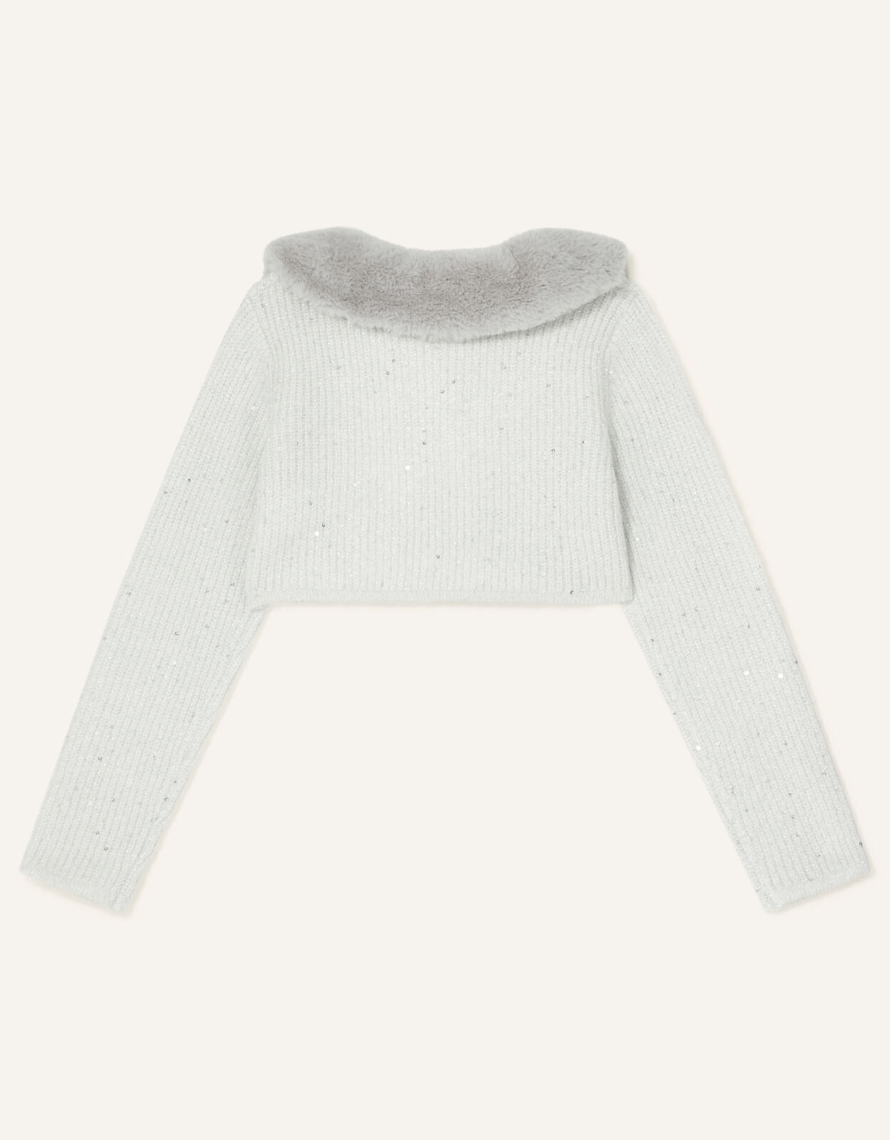 Fluffy Collar Sequin Cardigan Grey