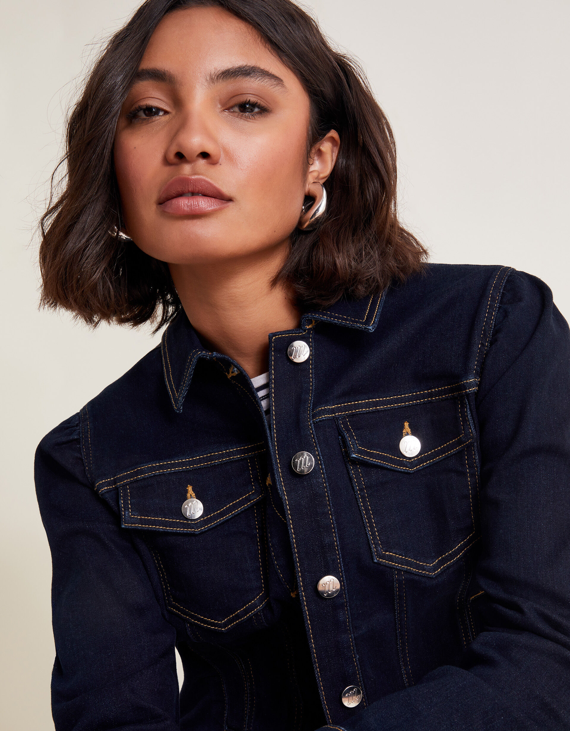 Blue jean puff sleeve sale jacket