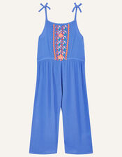 Embroidered Tassel Jumpsuit, Blue (BLUE), large
