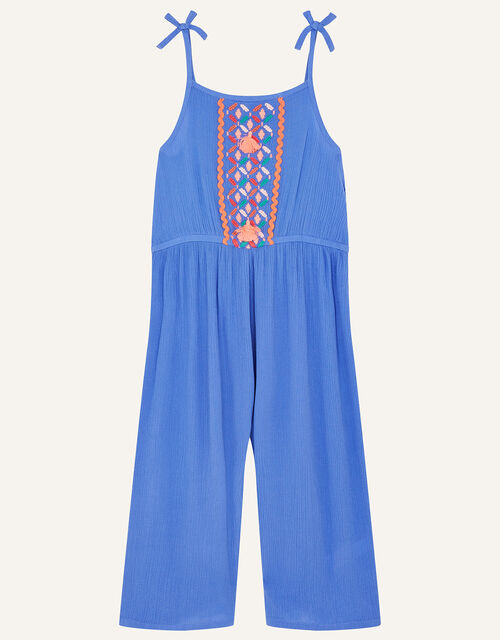 Embroidered Tassel Jumpsuit, Blue (BLUE), large