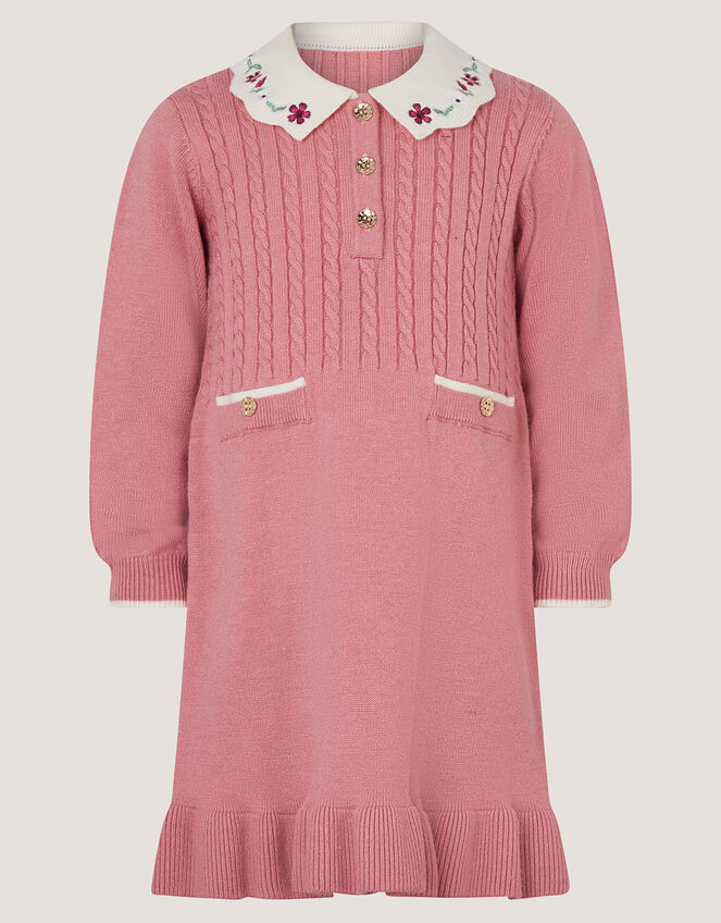 Baby Embroidered Cable Knit Dress, Pink (PINK), large