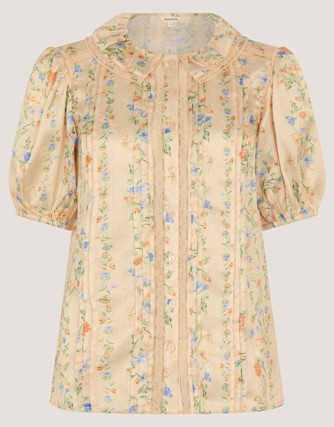 Naomi Puff Sleeve Floral Lace Blouse, Yellow (LEMON), large