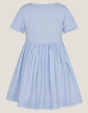 Embroidered Short Sleeve Dress, Blue (BLUE), large