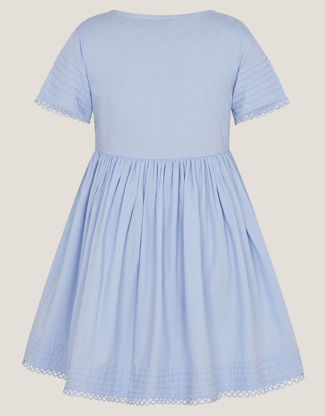 Embroidered Short Sleeve Dress, Blue (BLUE), large