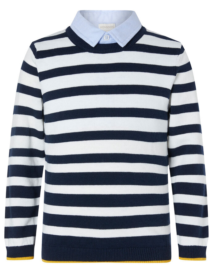 Stripe Knit Jumper with Collar Blue Boys' Jumpers & Cardigans