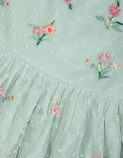 Floral Embroidered Tiered Tulle Dress, Green (GREEN), large