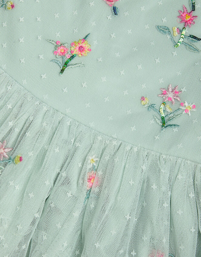 Floral Embroidered Tiered Tulle Dress, Green (GREEN), large