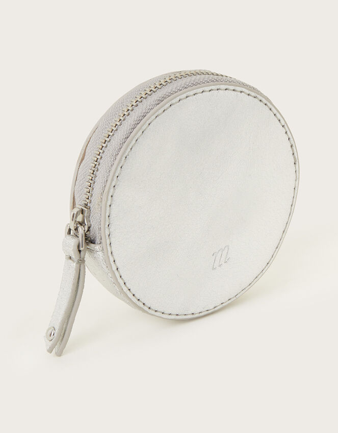 Metallic Leather Round Coin Purse, Silver (SILVER), large
