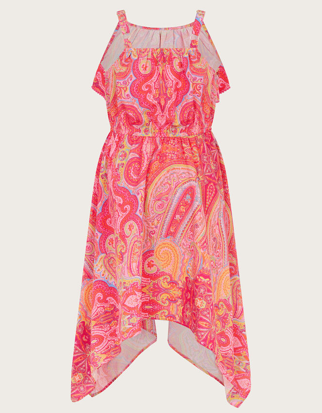 Paisley Hanky Hem Midi Dress, Orange (ORANGE), large
