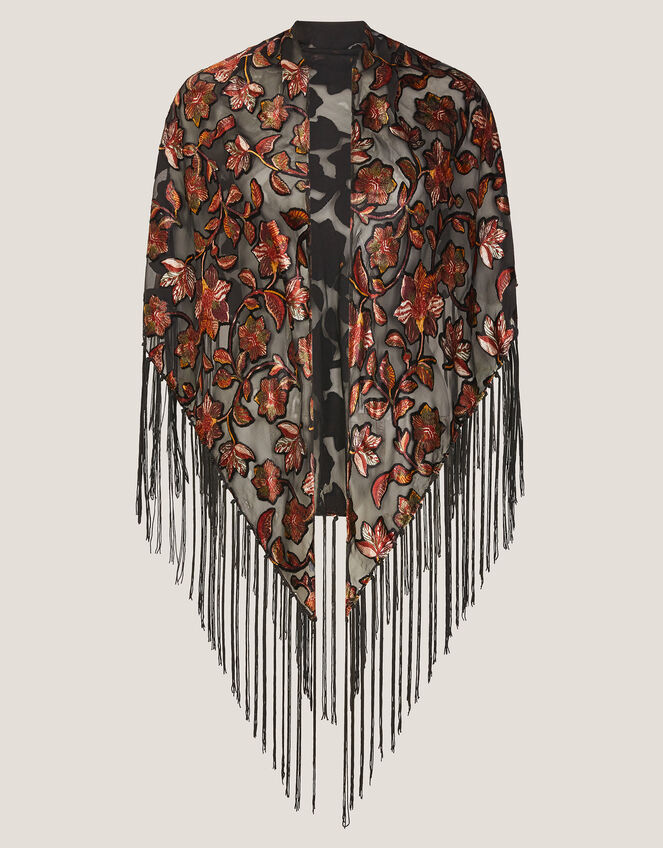 Catia Floral Devor&eacute; Fringe Scarf, , large
