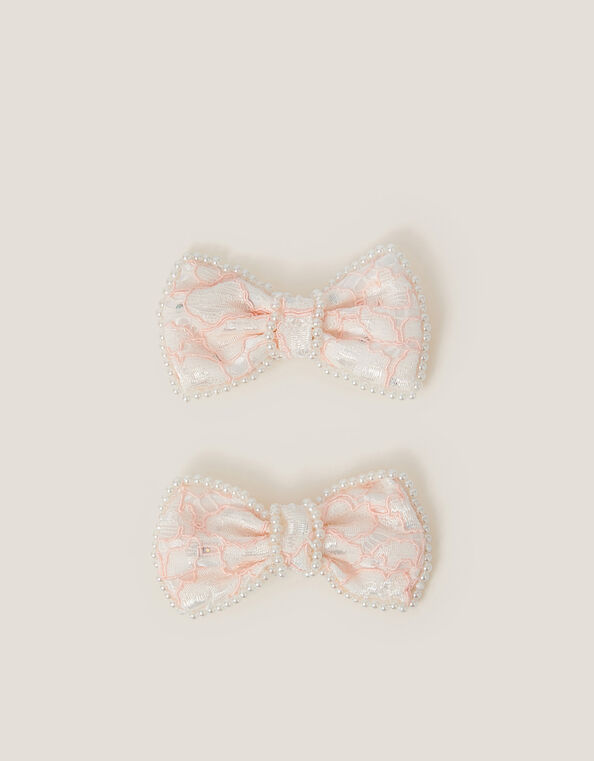 2-Pack Pearly Lace Bow Hair Clips, Pink (PINK), large