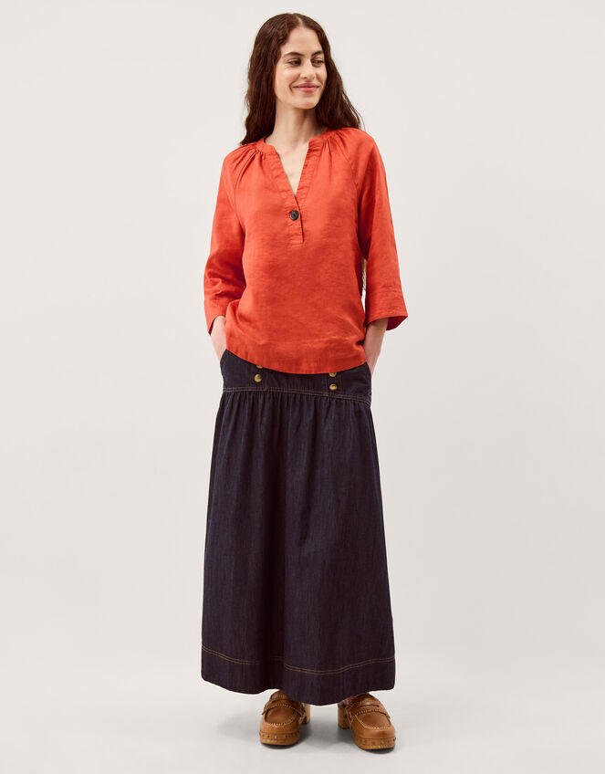 Gianna Linen Top, Orange (RUST), large