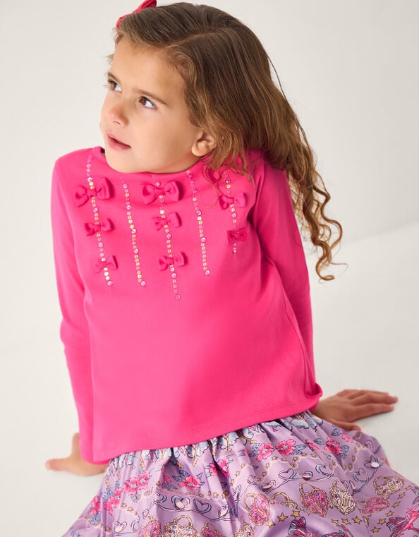 Bow Appliqué Long Sleeve Top, Purple (PURPLE), large