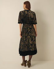 Jaz V-Neck Paisley Devor&eacute; Midi Dress, Green (OLIVE), large