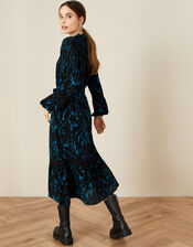 Zebra Print Tiered Midi Dress, Black (BLACK), large