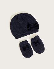 Baby Beanie and Mitten Set with Recycled Polyester, Blue (NAVY), large