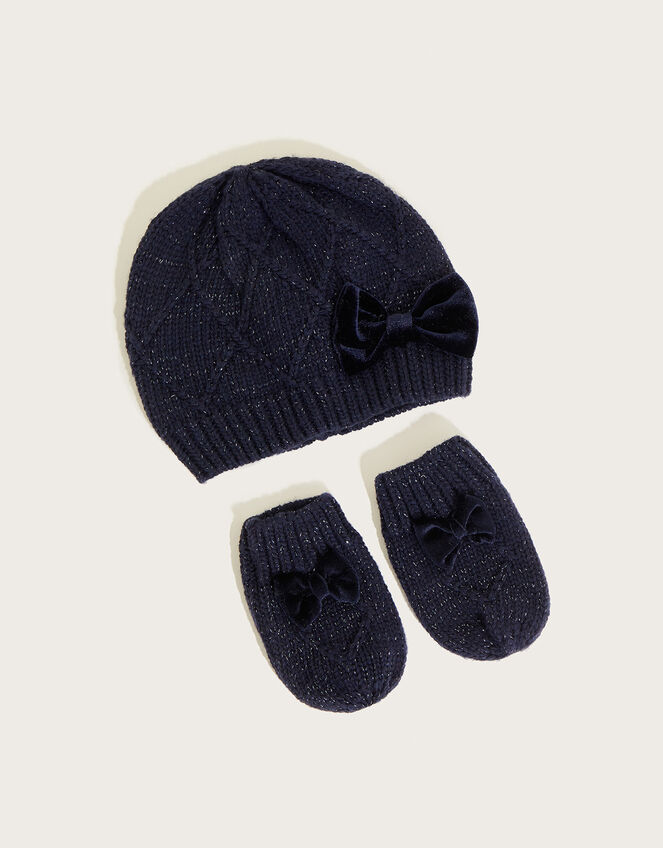 Baby Beanie and Mitten Set with Recycled Polyester, Blue (NAVY), large